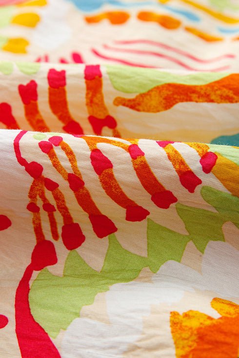 Orange Abstract Print Spaghetti Strap Piping Detail Maxi Dres